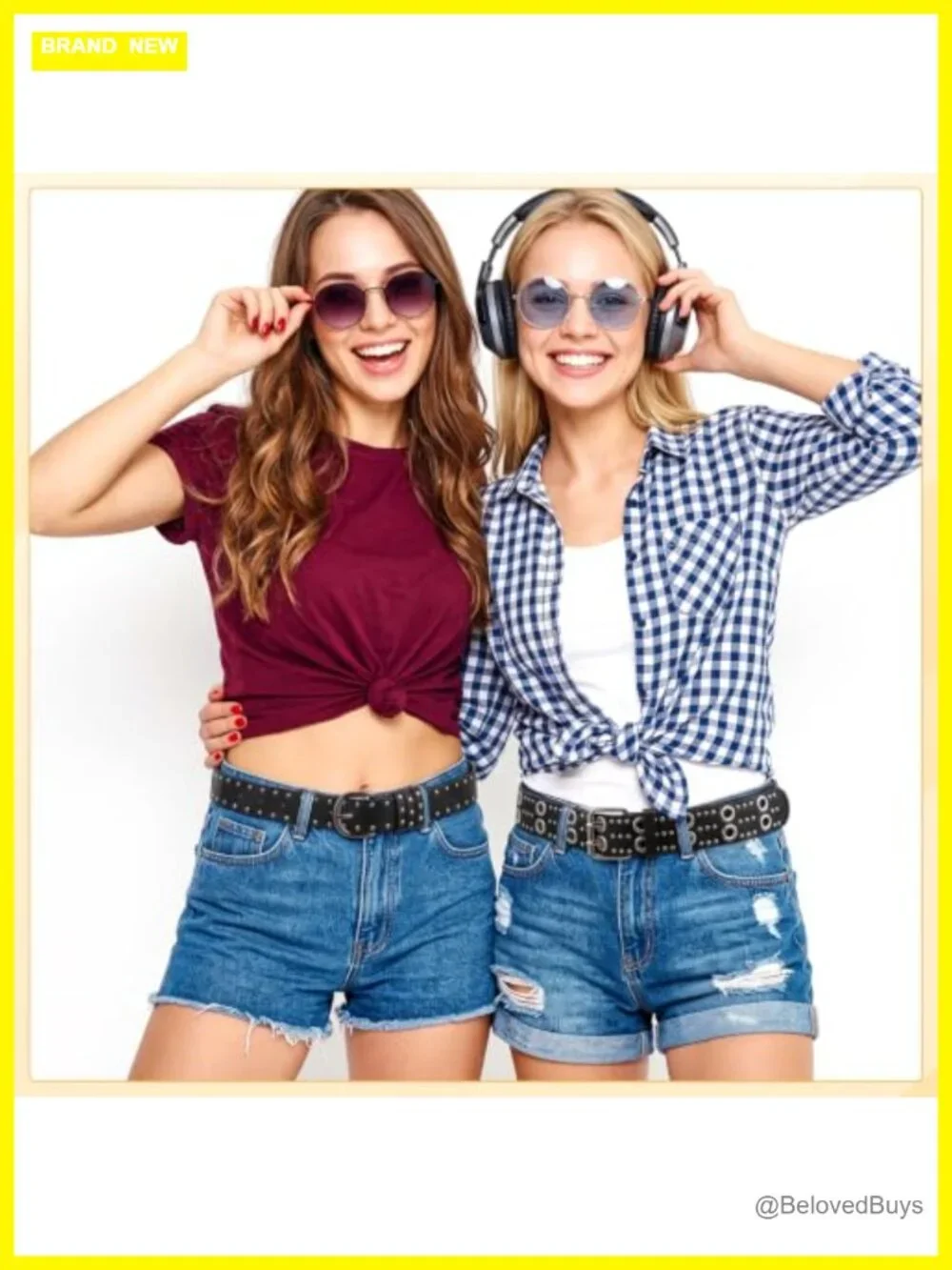 2 Pack Studded Belts Women Faux Leather Punk Rivet Belt Set